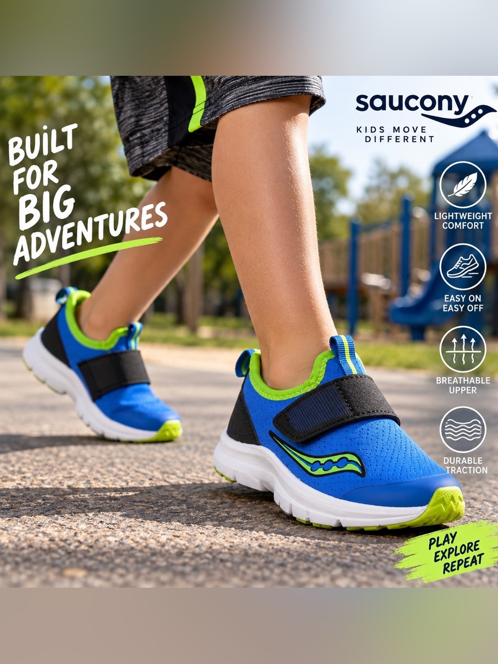 Saucony Breeze Sport Kids Sneakers Blue Green Size 11M Slip On
